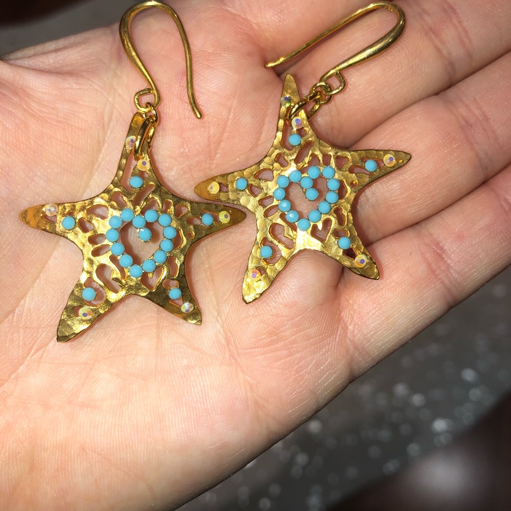 Gold turquoise starfish earrings